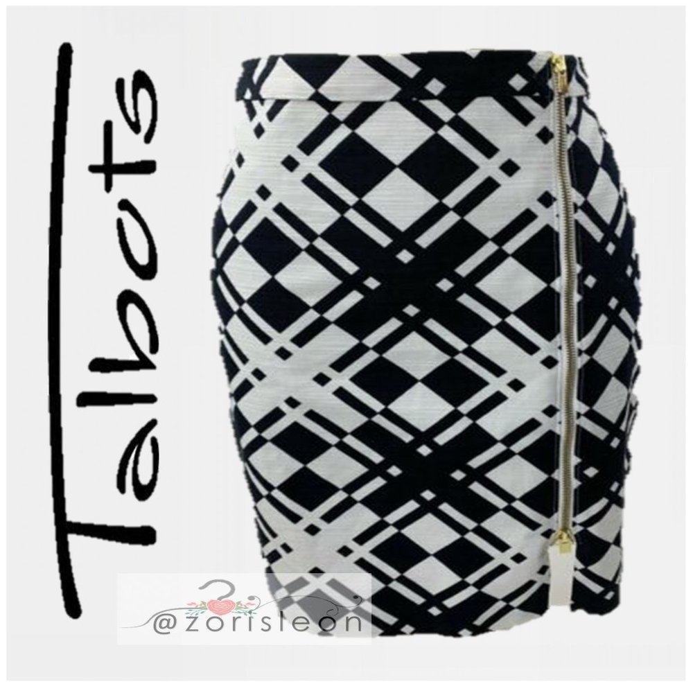 Talbots Navy Blue White Plaid Gold Off-Center Zipp